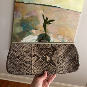 Banana Republic clutch python print leather cream & brown click close clasp